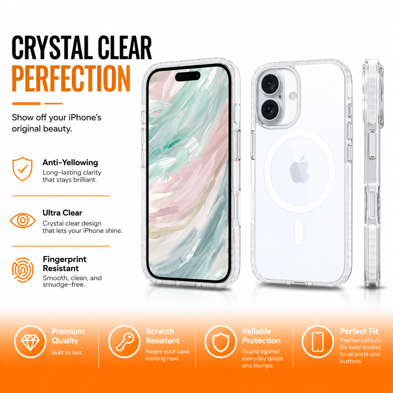 Max Impact Case for iPhone – 10FT Drop Protection, Anti-Yellow (Transparent)