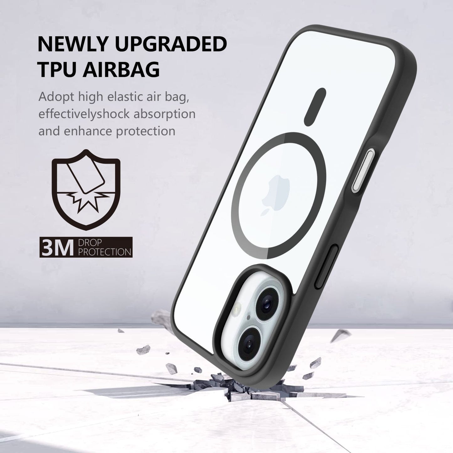 Max Impact Case for iPhone – 10FT Drop Protection, Anti-Yellow (Black/Transparent)