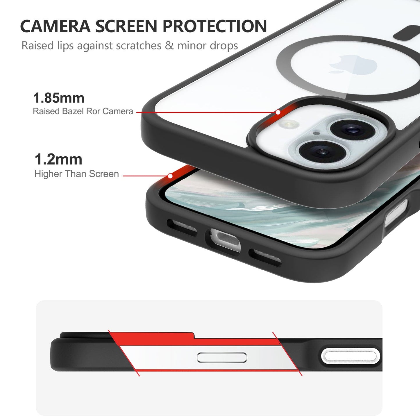 Max Impact Case for iPhone – 10FT Drop Protection, Anti-Yellow (Black/Transparent)